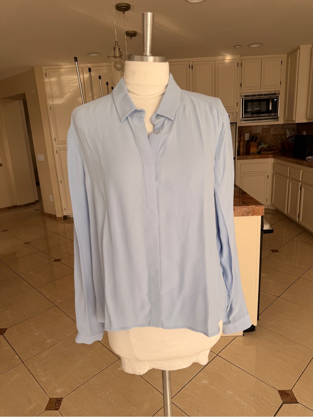 PURE COLLECTION GEORGETTE RELAXED BLOUSE Light Blue Collared Button-Front Blouse